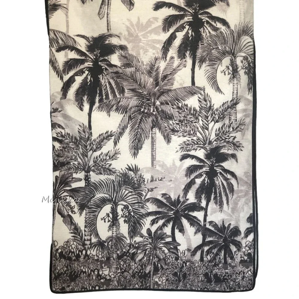 Tahari Black White Palm Trees Table Runner Monochrome Tropical Summer 16x90